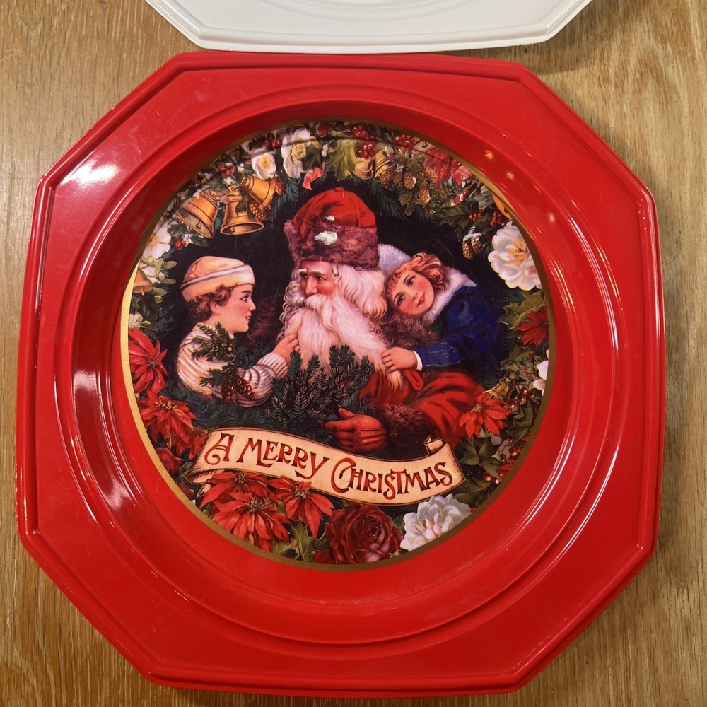 Vintage MCM Christmas Tree Cookie Appetizer Serving Tray Platter 9.25" Octagon 2 - Picture 3 of 6